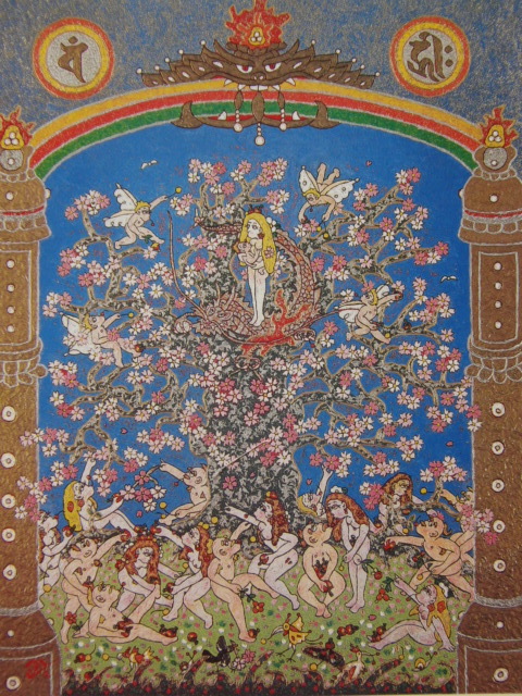 清水ハルマン、【パラダイス界桜曼荼羅】、希少な額装用画集より、美品、新品額装付、インテリア、春、桜拍卖