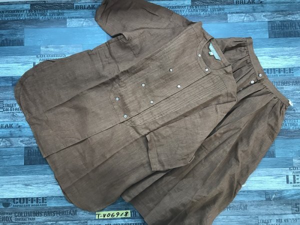 Bobbie Brooks ボビーブルックス レディース リネンMIX 長袖カットソー・スカート 上下セットアップ 明るいブラウン拍卖