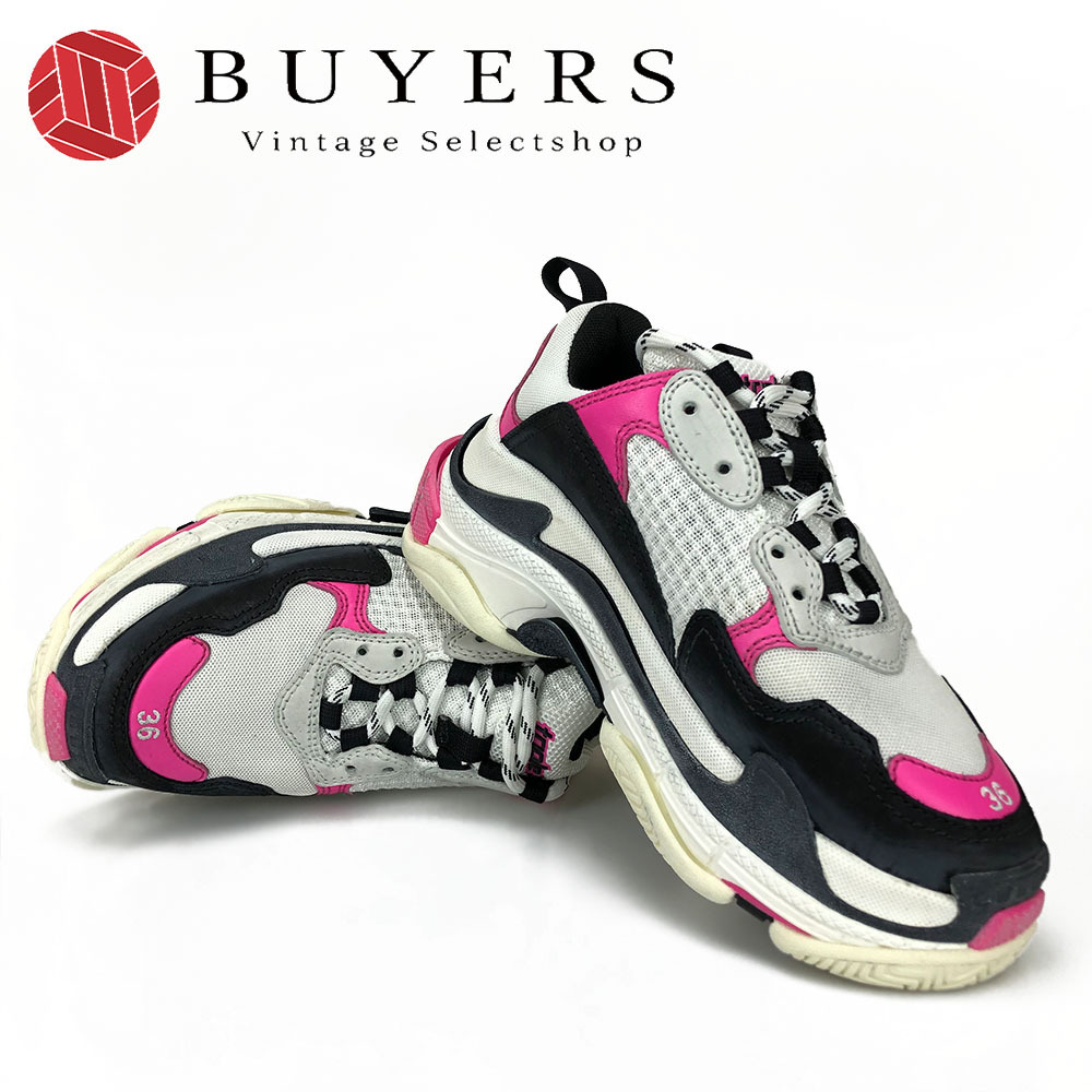 中古 バレンシアガ スニーカー TRIPLES 36 6 ポリウレタン48%×ポリエステル52% ホワイト/ブラック/ピンク トリプル レディース 女性拍卖