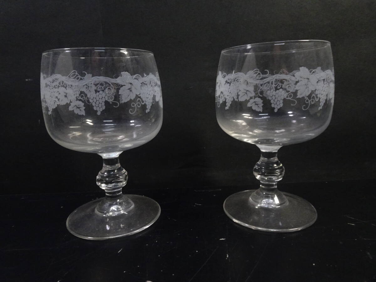 ★ワイングラス 2ペア セット アンティーク フランス 1900年代 葡萄柄 クリスタル・ダルク デュラン著拍卖