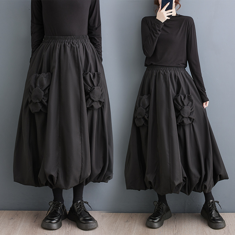 「同梱1万円送料無料」春新作*レディース*カジュアル*切り替え*立体お花ト*ポケットつき*ゆったり大きいサイズ*ロングフレアスカート拍卖