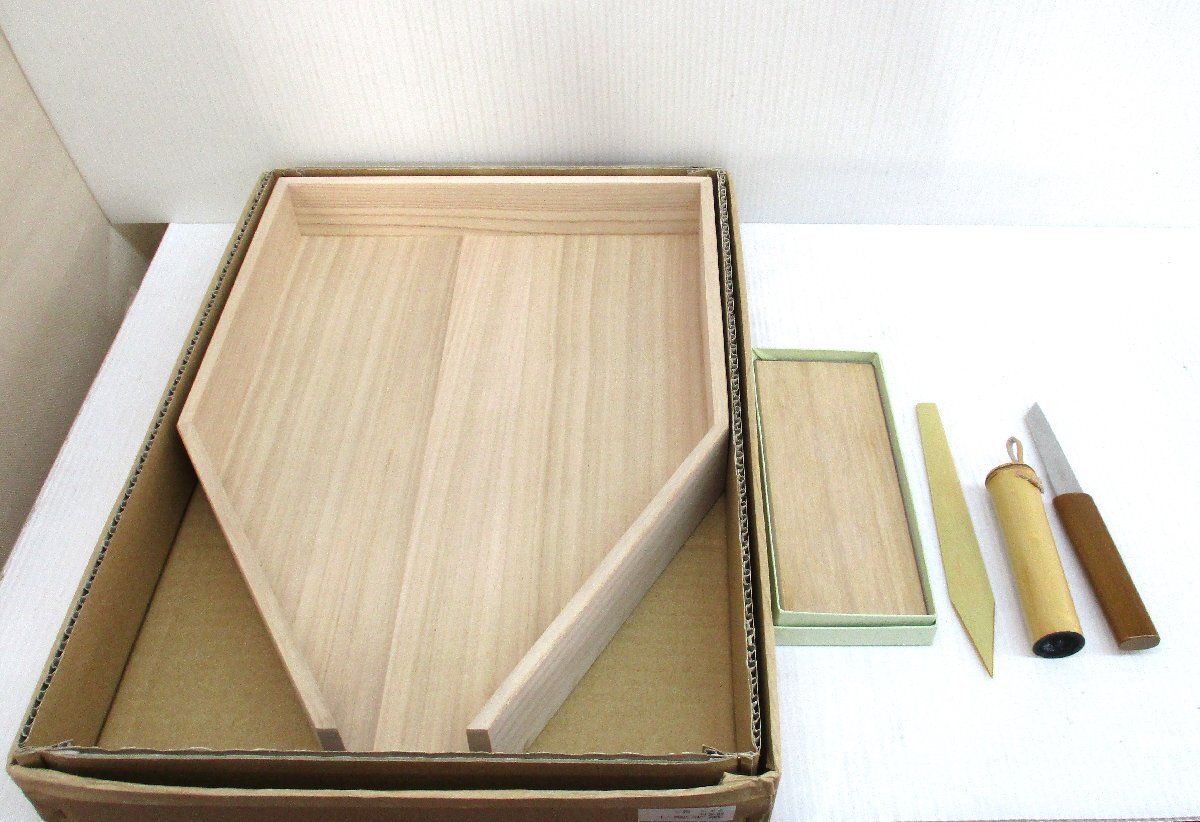 ★ 96412 葉茶漏斗 葉茶じょうご 4点セット 雄斎作 糊板① 糊へら① 小刀①義春 ネチウ 屋久 31 x 42.5 x 5.5cm 美品 ★拍卖