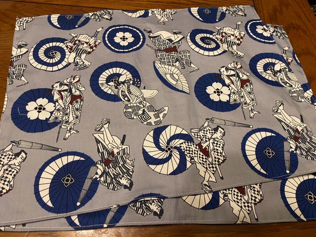 NO.2-14 裏付ランチョンマット ハンドメイド 35x45 2枚組 歌舞伎 グレー拍卖