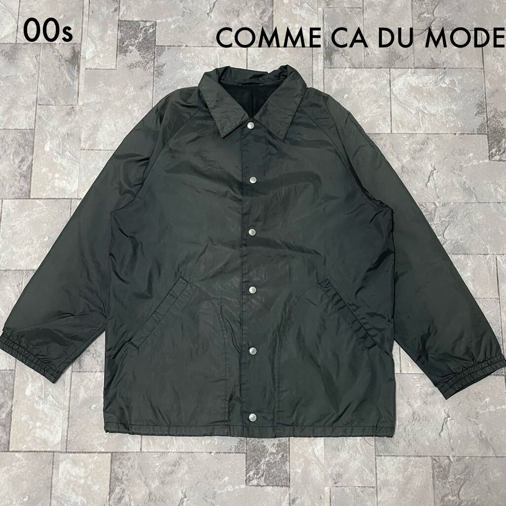 00s COMME CA DU MODE コムサデモード コーチジャケット ナイロン スタッフジャンパー 刺繍 アーチロゴ ブラック サイズXL相当 玉SS1562拍卖