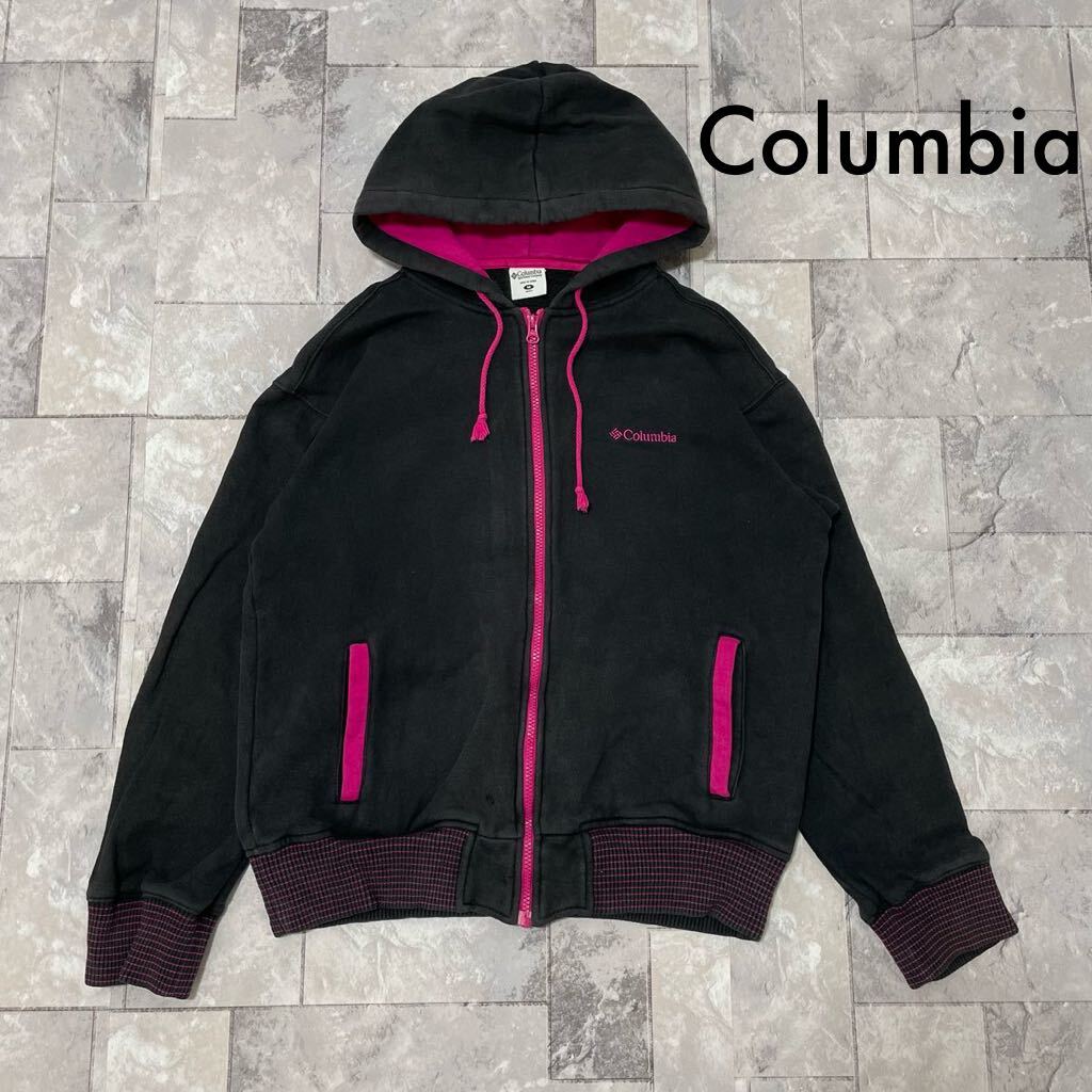 Columbia コロンビア ジップアップフード sweat スウェットパーカー 刺繍ロゴ アウトドア ブラック サイズM 裏起毛 玉FL3485拍卖