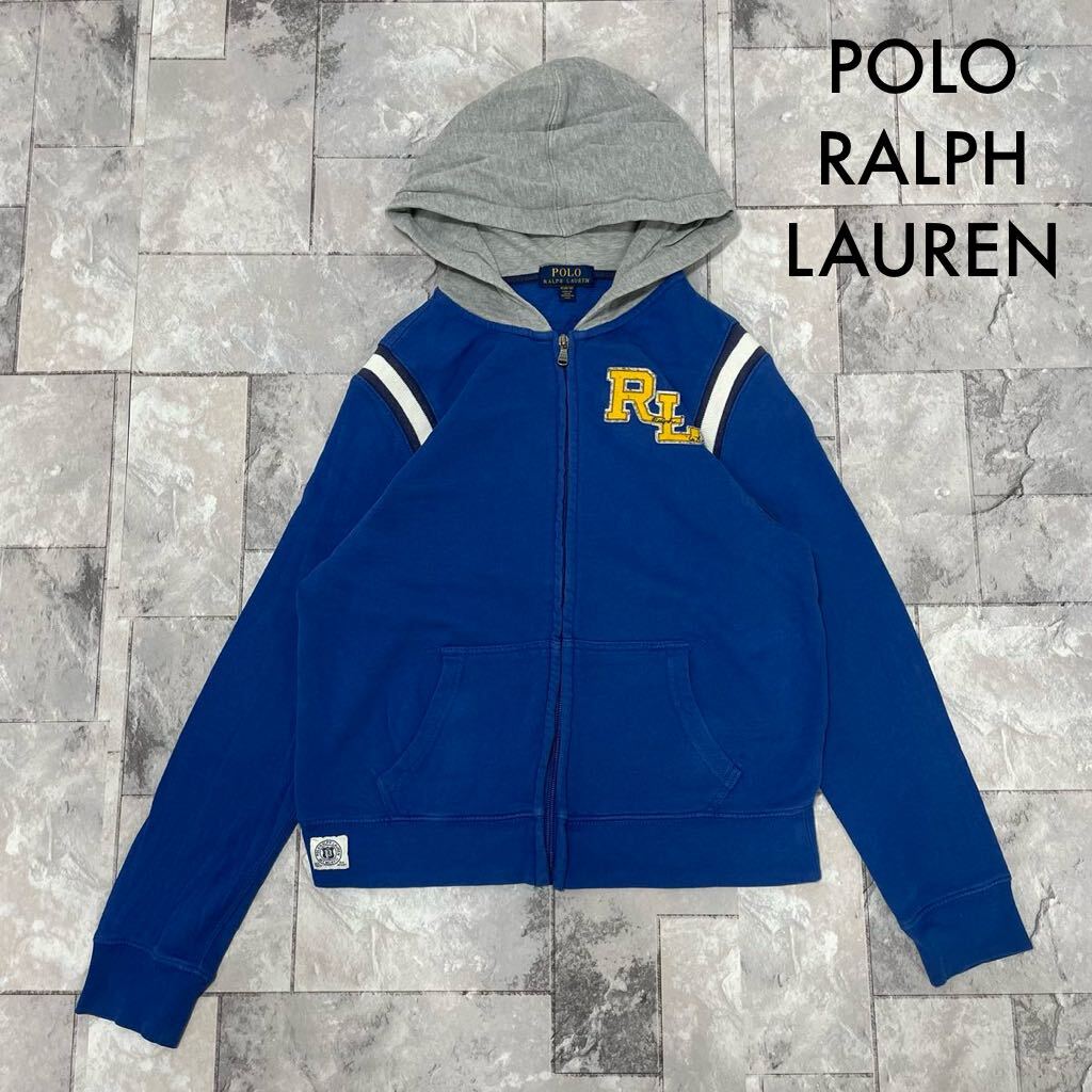 Polo Ralph Lauren ポロラルフローレン ジップアップパーカー sweat hoodie スウェットパーカー ワッペン キッズ ブルー サイズM 玉FL3516拍卖