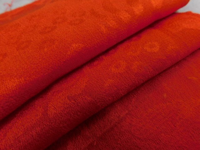 〔楽布〕P28734 紋縮緬 赤無地 ハギレ 半巾 37cm×16cm 古布古裂 大正ロマン k拍卖