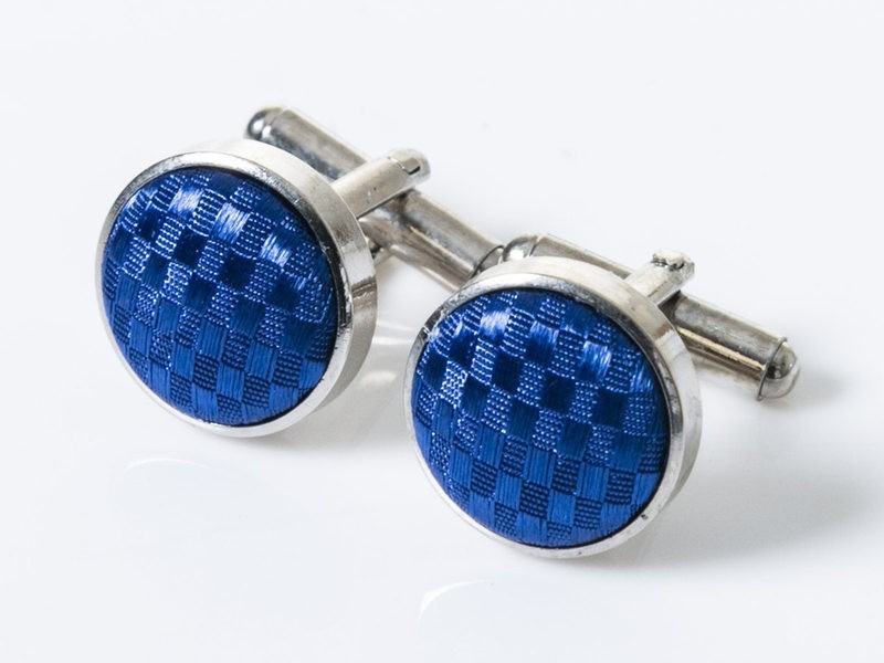 メンズファッション 小物 ビジネス カジュアル スーツ 布 カフスボタン カフリンクス#チェック柄ブルー拍卖
