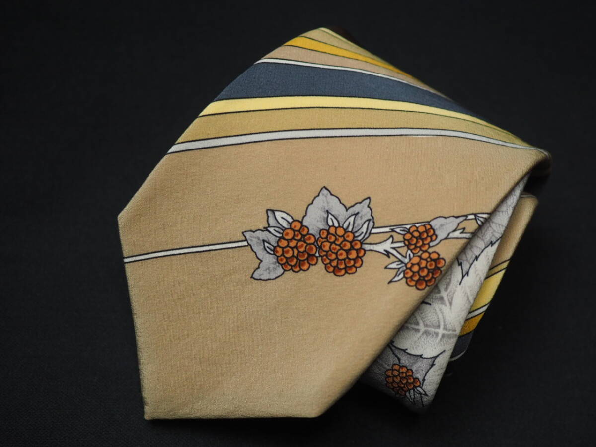 美品 【LEONARD レオナール】A2483 ベージュ ブラウン イタリア ITALY製 SILK ブランド ネクタイ 古着 良品拍卖