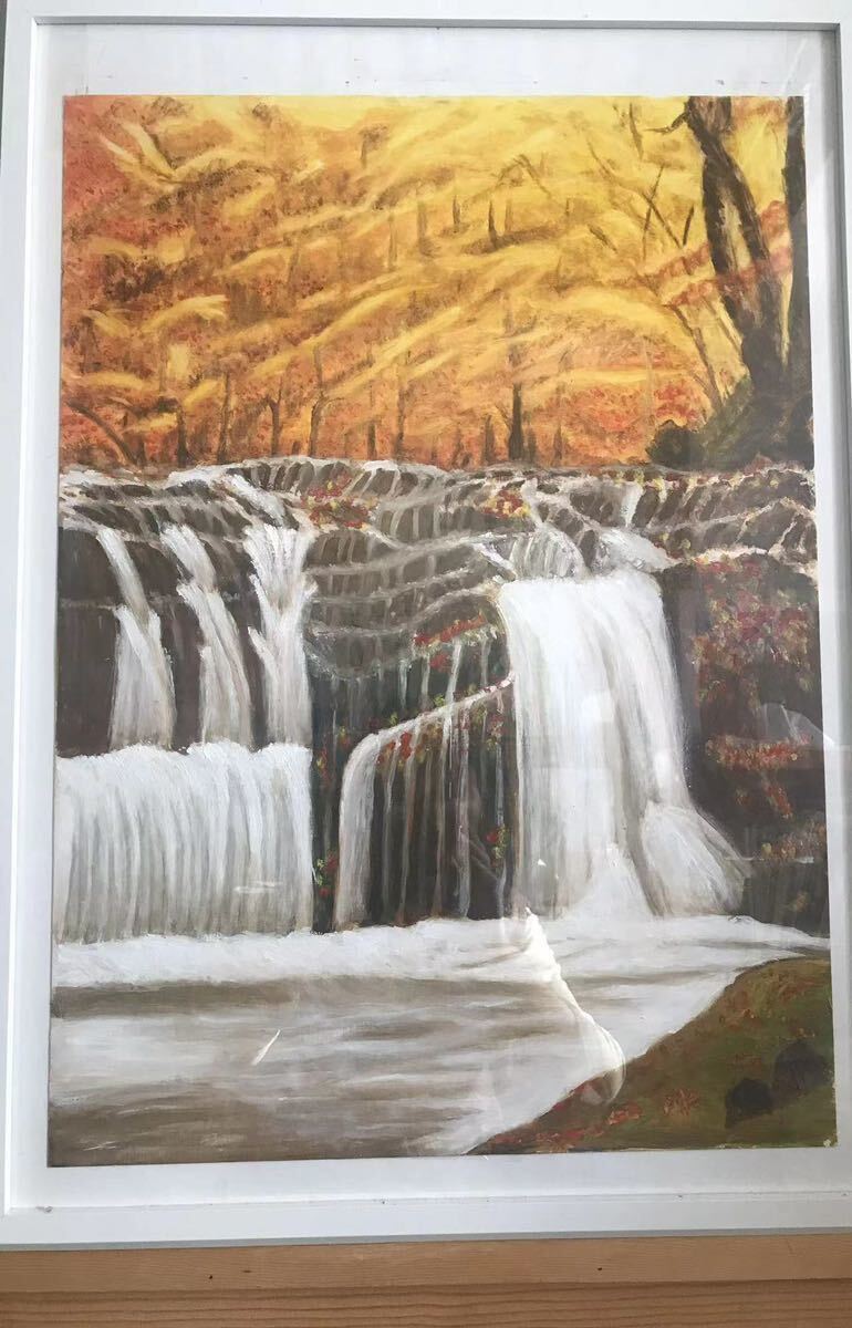 委託販売 趣味 油絵 42cm—-59.4cm 秋 滝 川拍卖