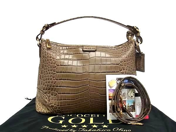 ■新品■未使用■ COCOCELUX GOLD ココセリュックスゴールド クロコダイル型押しレザー 2WAY ショルダー ハンドバッグ ブラウン系 BG8049拍卖