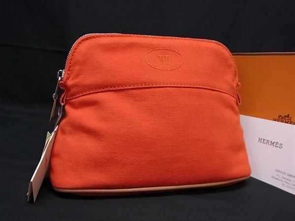 ■新品■未使用■ HERMES エルメスボリードポーチ20 キャンバス シルバー金具 ポーチ マルチケース 小物入れ レディース オレンジ系 AX3267拍卖
