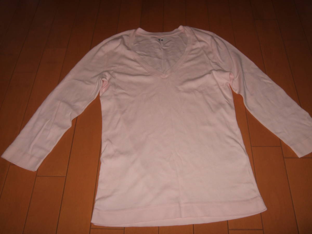 新品未使用即決 Three DotsVネック七分袖カットソー☆nicole パステルピンク L拍卖