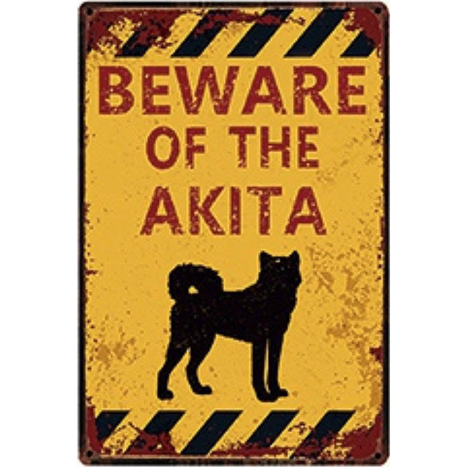 A2769 メタル サイン ブリキ 看板 金属 製 プレート パネル 注意 警告 危険 防犯 動物 ペット 番犬 猛犬 秋田 犬【4600】拍卖