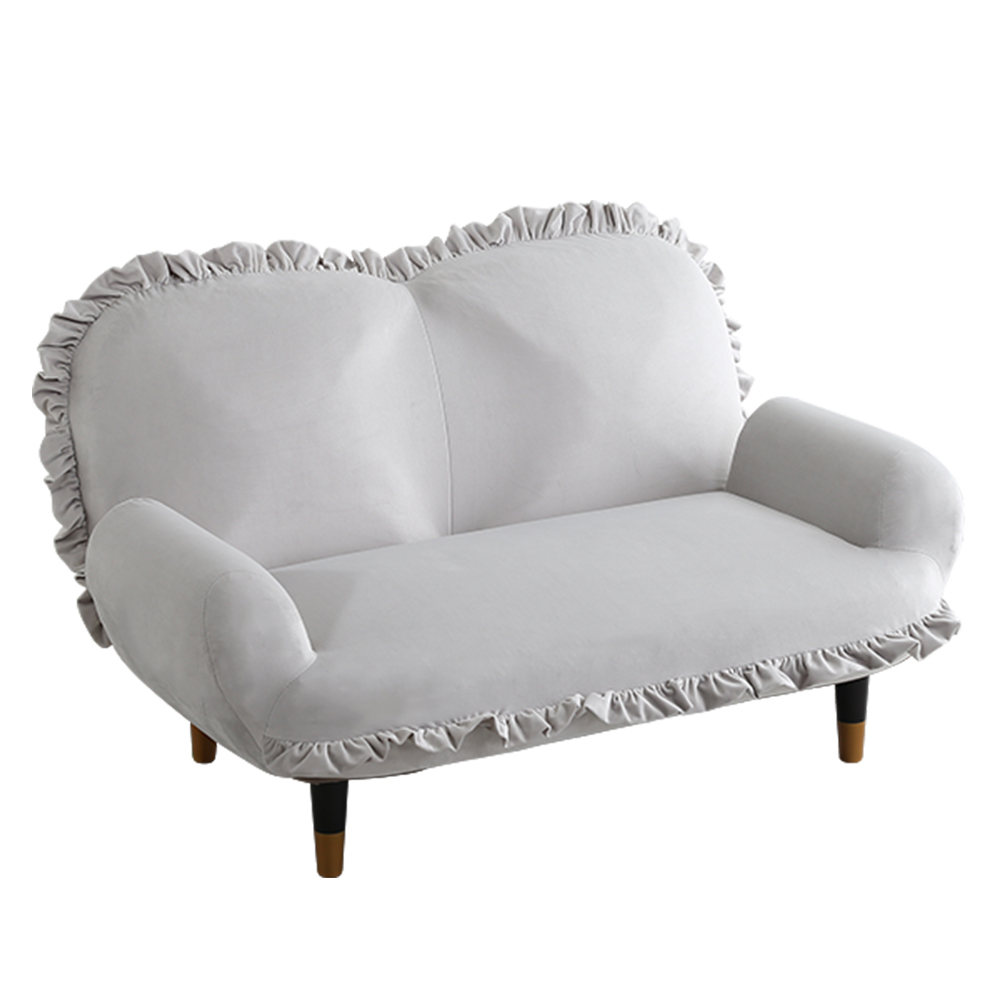 大人かわいいインテリア フリル付きベロアソファ 2人掛け 【Chammy -チャミー-】SH-07-OKBF-2-GYBK グレー&ブラック拍卖