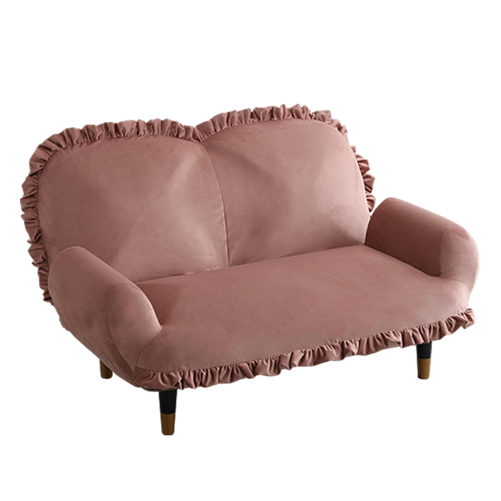未定 大人かわいいインテリア フリル付きベロアソファ 2人掛け 【Chammy -チャミー-】SH-07-OKBF-2-PKBK ピンク&ブラック拍卖