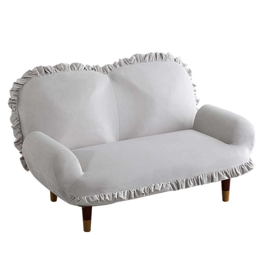 大人かわいいインテリア フリル付きベロアソファ 2人掛け 【Chammy -チャミー-】SH-07-OKBF-2-GYBR グレー&ブラウン拍卖