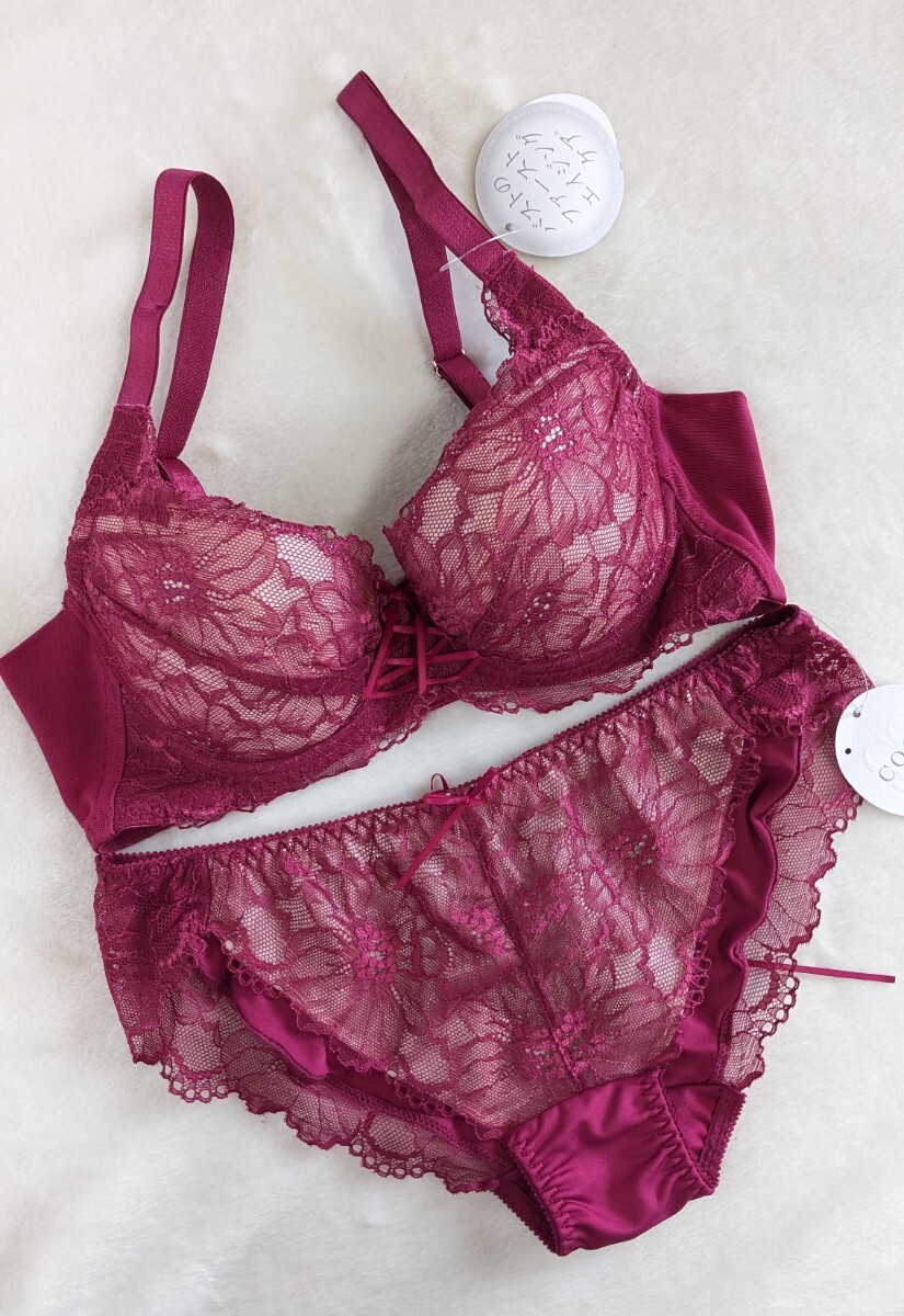 お泊まりに☆C70ブラ&パンティ上下お揃い☆未使用☆大人セクシー編み上げリボン☆艶ピンク☆匿名配送可☆タグあり☆拍卖
