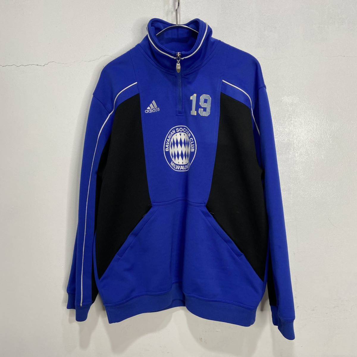 送料無料☆90s☆adidas☆ハーフジップトラックジャケット☆サッカー☆ワンポイント☆S拍卖
