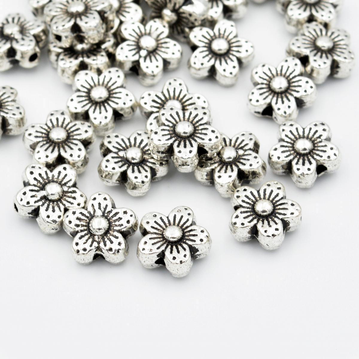 ビーズクラブ ロンデル メタルビーズ さくら 大 シルバー 50個 9mm ブレスレット ネックレス 金具 金属ビーズ パーツ拍卖