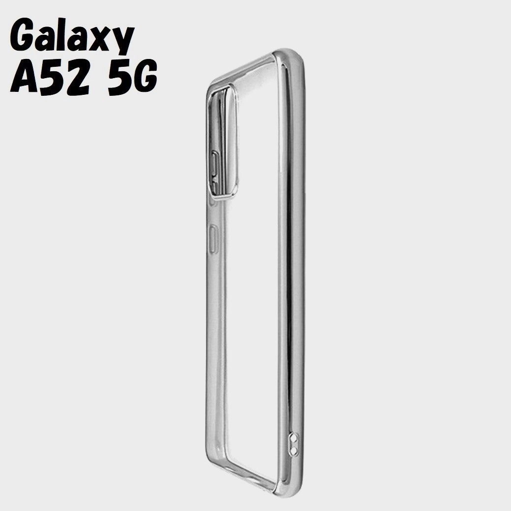 Galaxy A52 5G:メタリック カラー バンパー 背面クリア ソフトケース★シルバー 銀拍卖