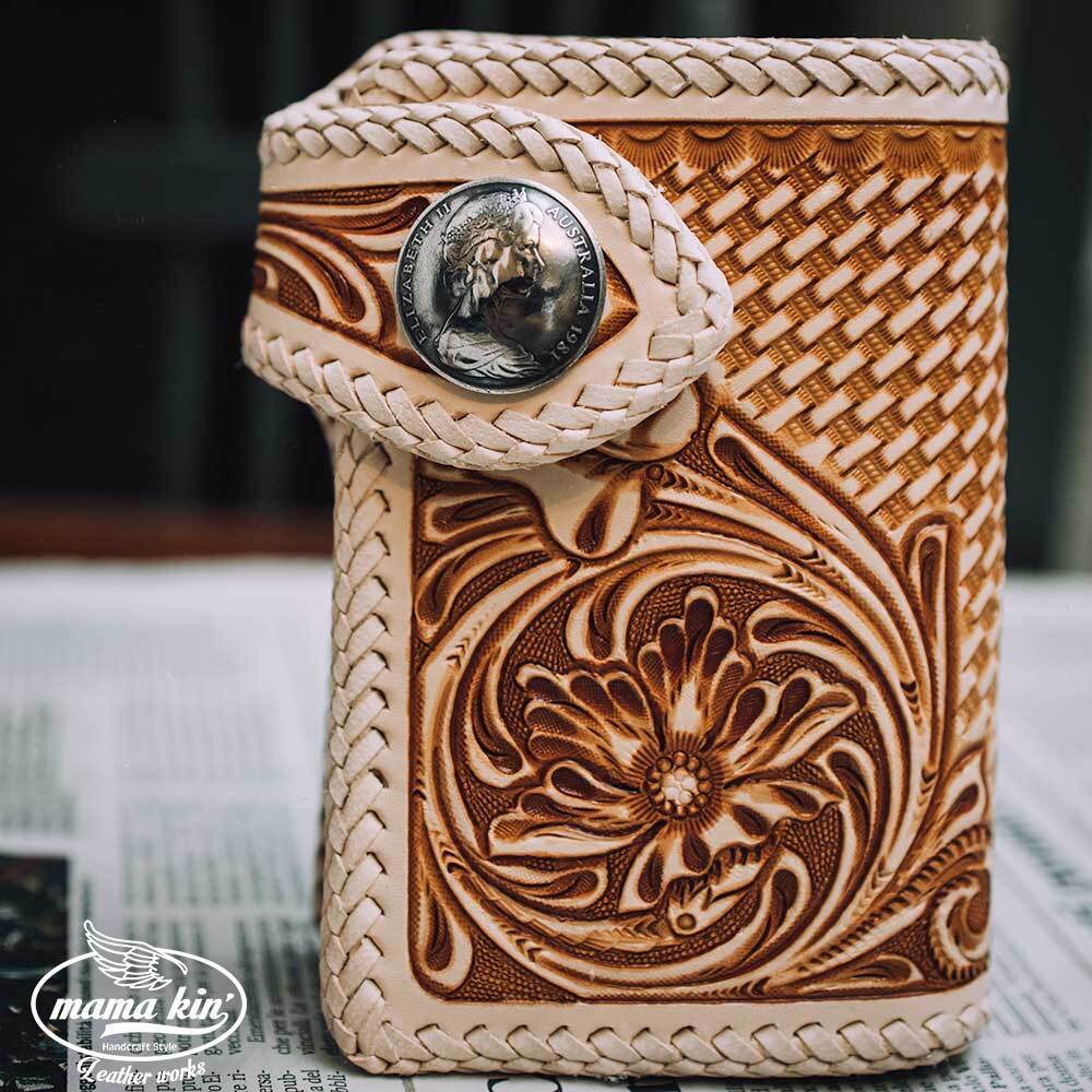 ヌメ革/サドルレザー/カービングウォレット/バイカーズウォレット/財布/牛革/レザーウォレット/ヌメ革/hf009cv46nl02拍卖