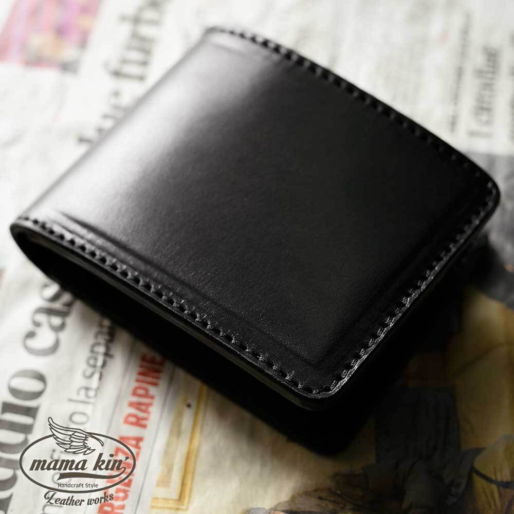 栃木レザー/牛革/ヌメ革/サドルレザー/二つ折り財布/レザーウォレット/カウレザー/dl009tg18blk拍卖