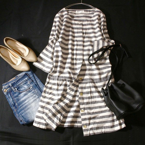 美品 ユナイテッドアローズ BEAUTY & YOUTH 可愛いボーダー柄 コットン・リネン 薄手 スプリングコート F 春 合服 24B03拍卖