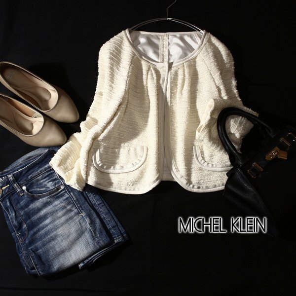 美品 MICHEL KLEIN ミッシェルクラン 綺麗め ラメ ライトツイード ジャケット 36号 S 春 フォーマル 卒業式 入学式24C03拍卖