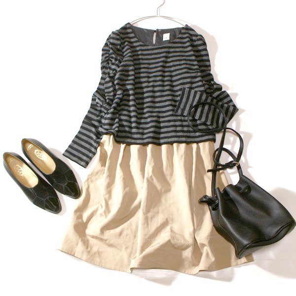 美品 HERE'S AVENUE ヒアーズアベニュー 異素材切り替え ドッキングワンピース M 春 秋 合服 24D03拍卖