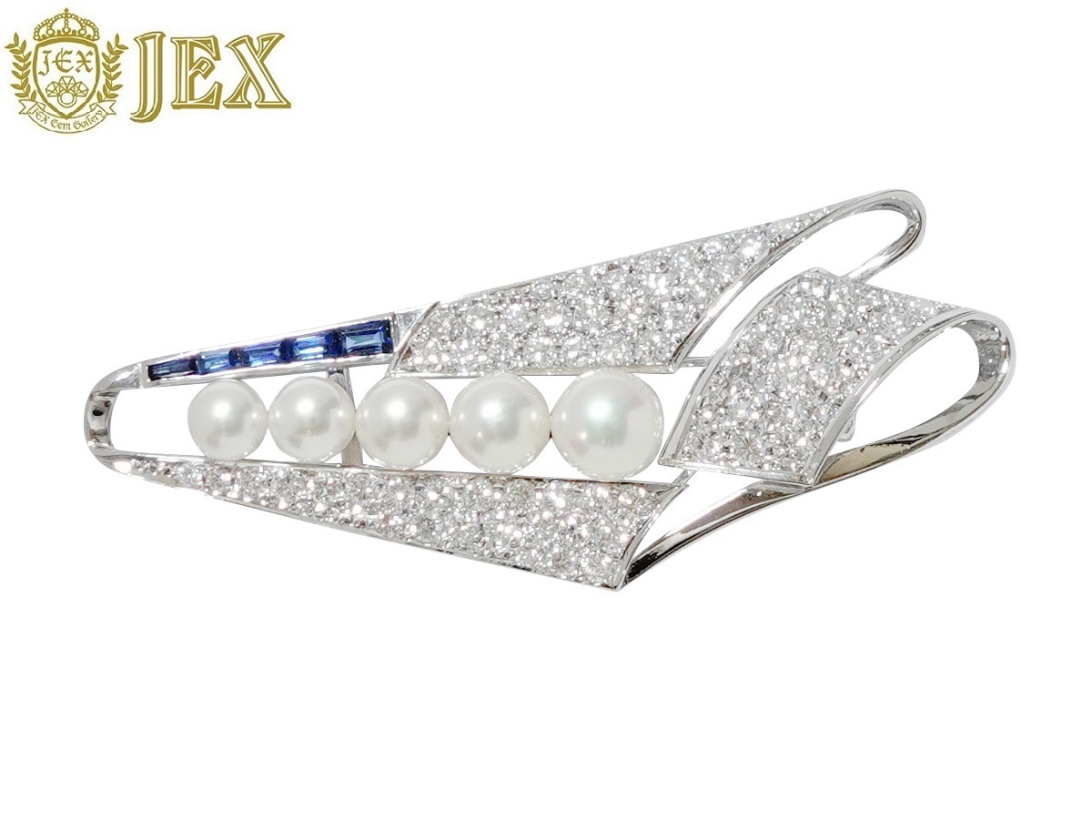 MIKIMOTO【ミキモト】 Pt900アコヤパール ダイヤ サファイヤ帯留 NO.48192-B拍卖