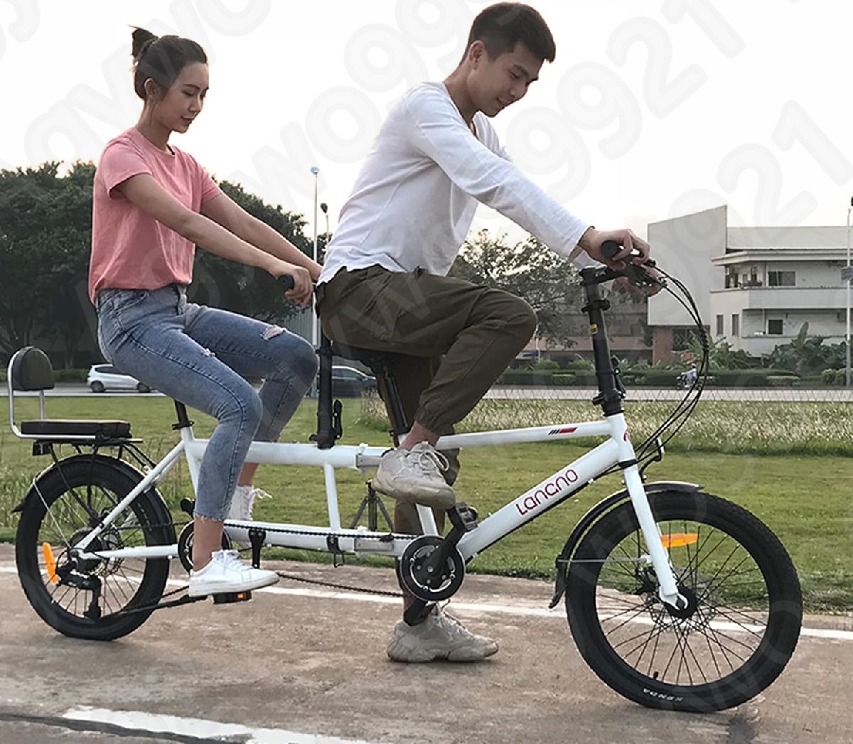 二人乗りみタンデム自転車 二人で乗れる 20インチ メカニカルディスクブレーキ オリジナルタンデム専用フレーム シマノ7速拍卖