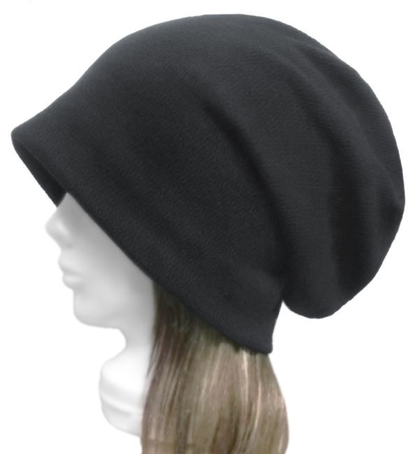 ◇送料無料◇ ハンドメイド◆ルーズワッチキャップ◆コットンサーマルニット/ブラック ◇ゆったりサイズ・小顔効果・オールシーズン◇拍卖