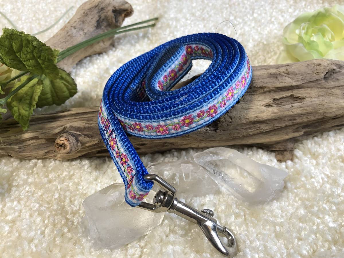 ★同梱お得★小型犬リード-№36・花柄リード・ブルー♪拍卖