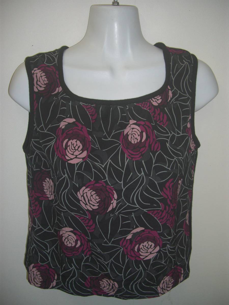 送料無料!les habits(レザビヌフ/オールスタイル)カットソー/ニット/インナー/ベスト/ブラック×ピンク系☆サイズM拍卖