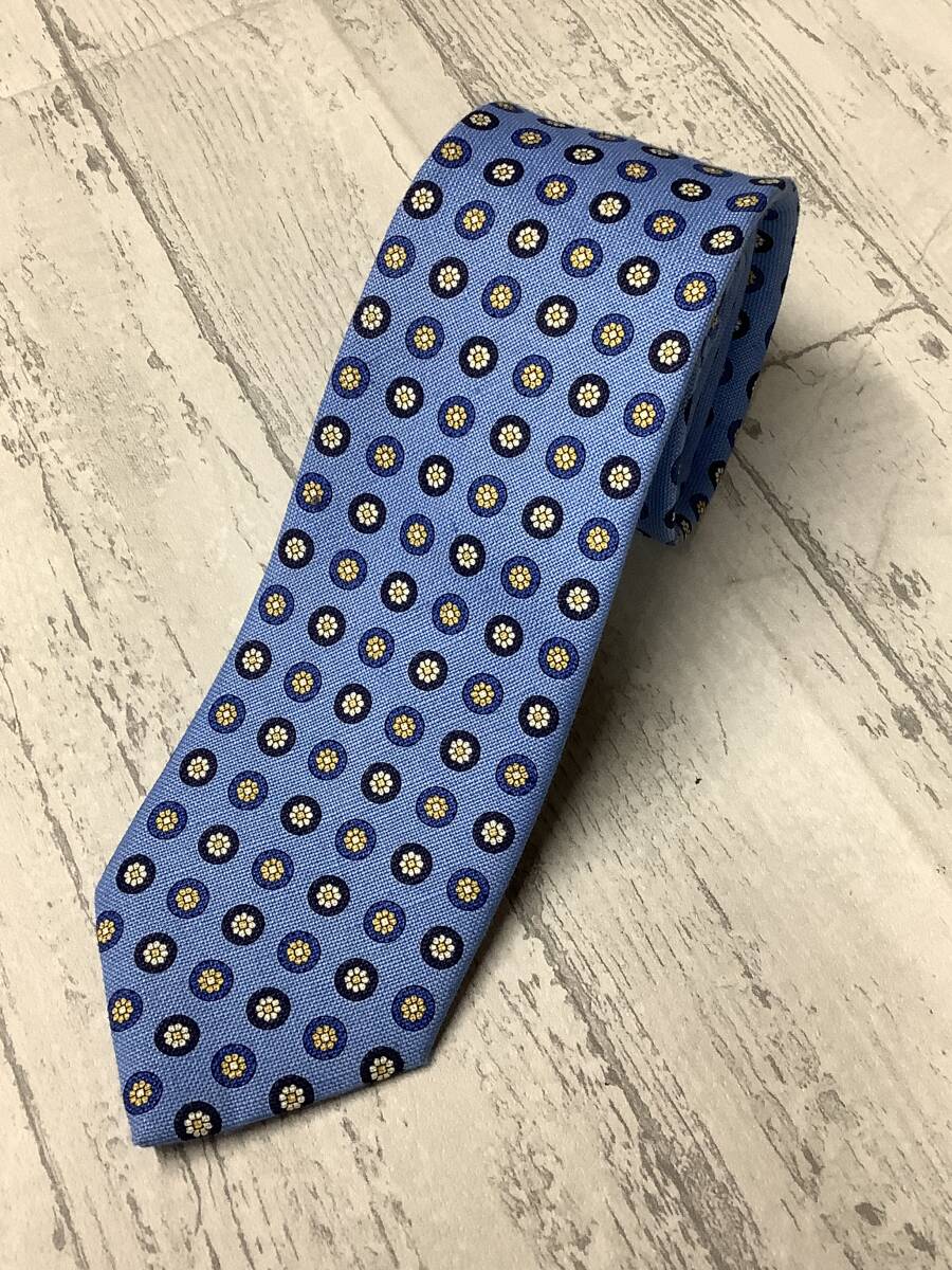 新品未使用★日本製ネクタイ リネン極上生地 インポートっぽいブルー花柄風 麻100% 高級芯使用拍卖