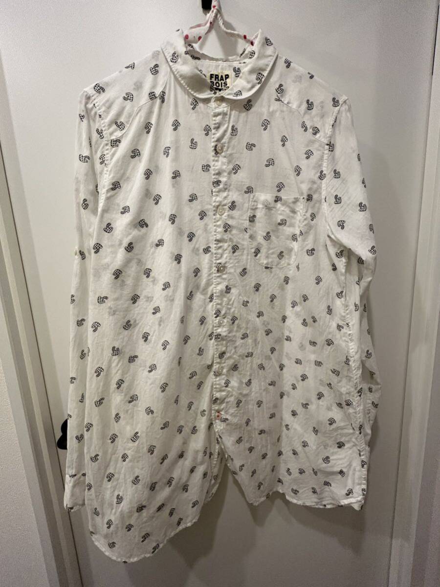 !断捨離500円〜!♪フラボア FRAPBOIS 長袖 シャツ 長袖シャツ きのこ 総柄マッシュルーム 丸襟 サイズ2 ユニセックス Lサイズ USED♪拍卖