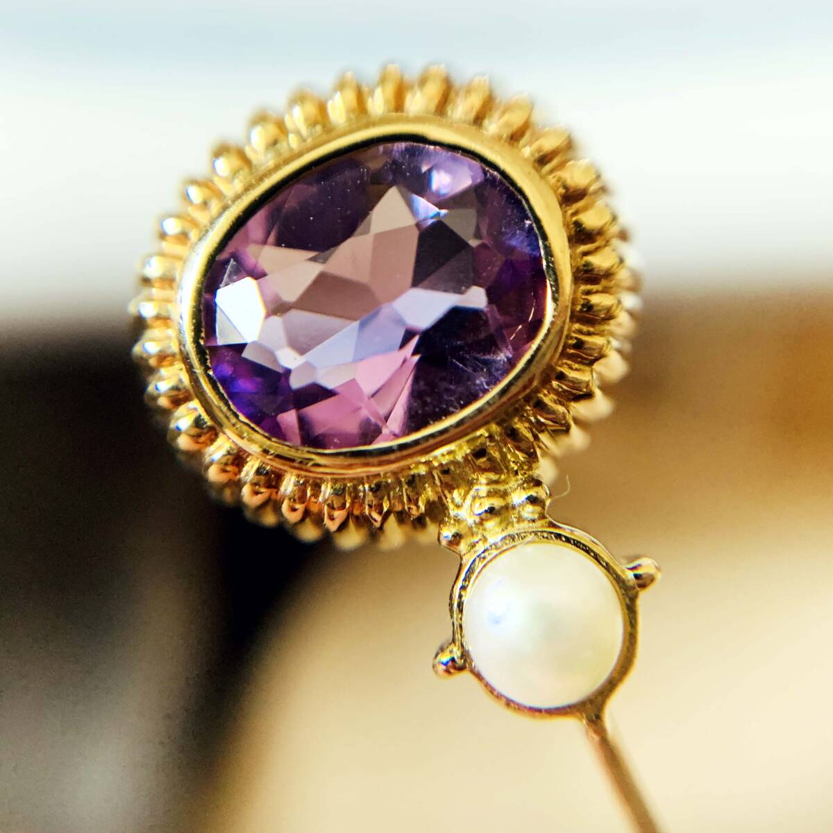 美品 天然アメシスト 本真珠パール SV925刻印 シルバー銀製 金メッキ ピンブローチ No.5429拍卖