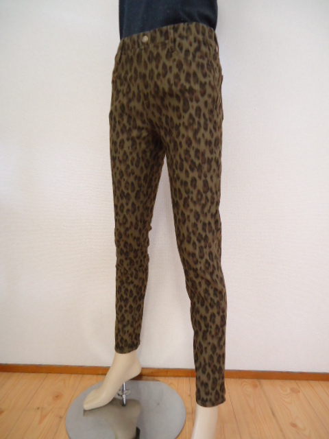 【KCM】pt3-7332600102-11M★新品★【アナザーブランチ】レディース ヒョウ柄 ストレッチパンツ カーキ系 M オリーブ デ オリーブ拍卖