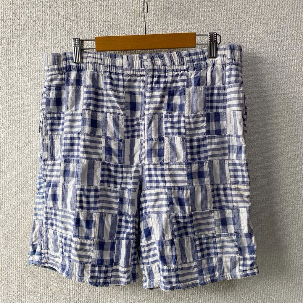 オールド インド綿 チェック パッチワーク ショーツ M ショート パンツ拍卖