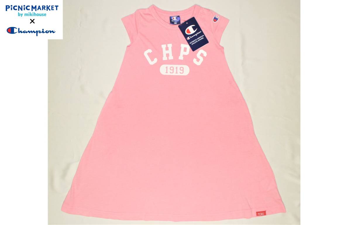E 新品本物即決 90 ミキハウス ピクニックマーケット×チャンピオン MIKI HOUSE PICNIC×Champion 女の子用 ピンク系ワンピース拍卖