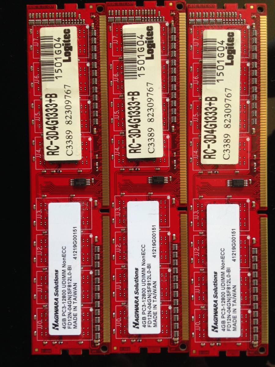 《動作品》Logitec DDR3 PC-12800 nonECC 4GB×3枚 計12G☆拍卖