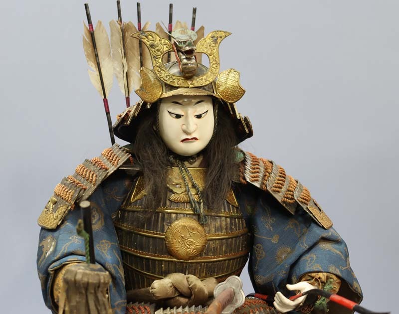 ■即決■ 江戸時代 大型 源義経 五月人形 No.6 兜を省く高さ54cm 描き目 武者人形拍卖
