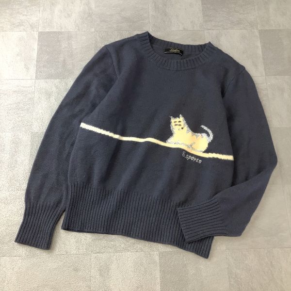 Leilian レリアン ネコ柄 ニット レディース M相当 グレー拍卖