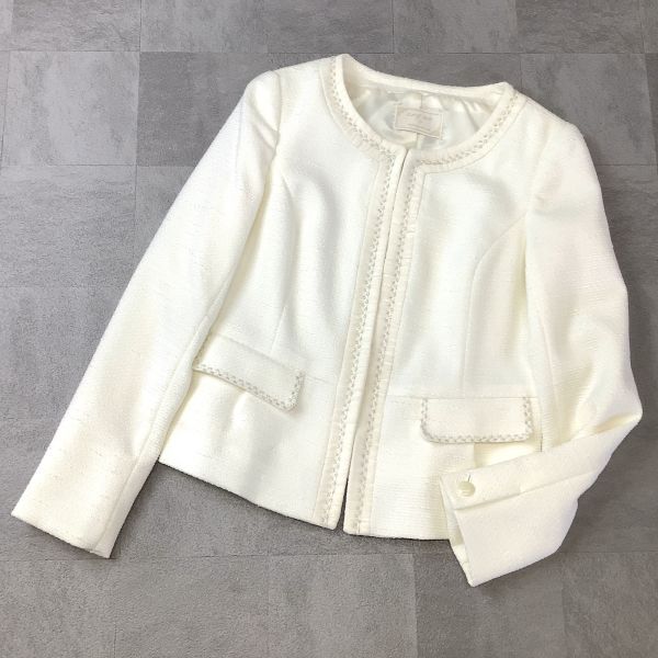 美品 any sis by kumikyoku エニシス 組曲 ノーカラー フォーマルジャケット レディース サイズ2 Mサイズ ホワイト 卒業式 入学式拍卖