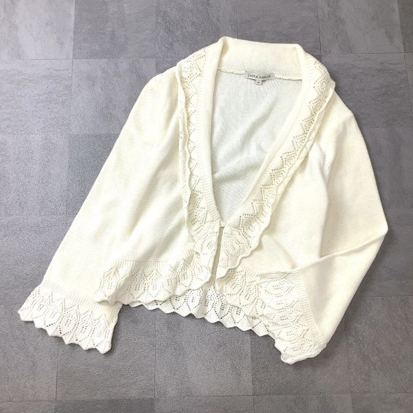 美品 LAURA ASHLEY ローラアシュレイ ショールカラー デザイン ニットカーディガン レディース Mサイズ オフホワイト拍卖