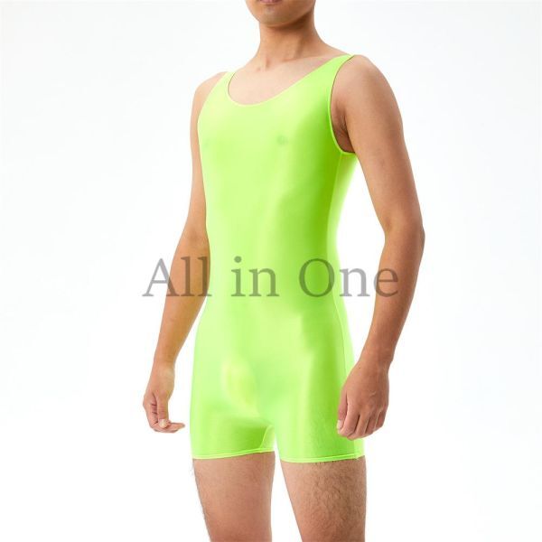 112-93-23 ツヤツヤ 光沢 メンズ ノースリーブ コスプレ 【グリーン,Lサイズ】男性 ジャンプスーツ エロ セクシー コスチューム .2拍卖