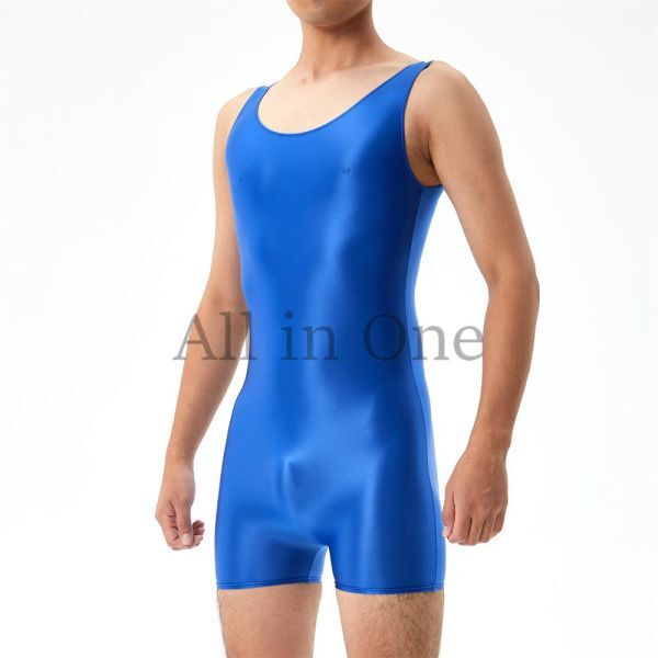 112-96-23 ツヤツヤ 光沢 メンズ ノースリーブ コスプレ 【ブルー,Lサイズ】男性 ジャンプスーツ エロ セクシー コスチューム .2拍卖