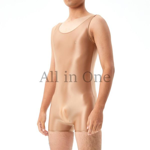 112-102-23 ツヤツヤ 光沢 メンズ ノースリーブ コスプレ 【ブラウン,Lサイズ】男性 ジャンプスーツ エロ セクシー コスチューム .2拍卖