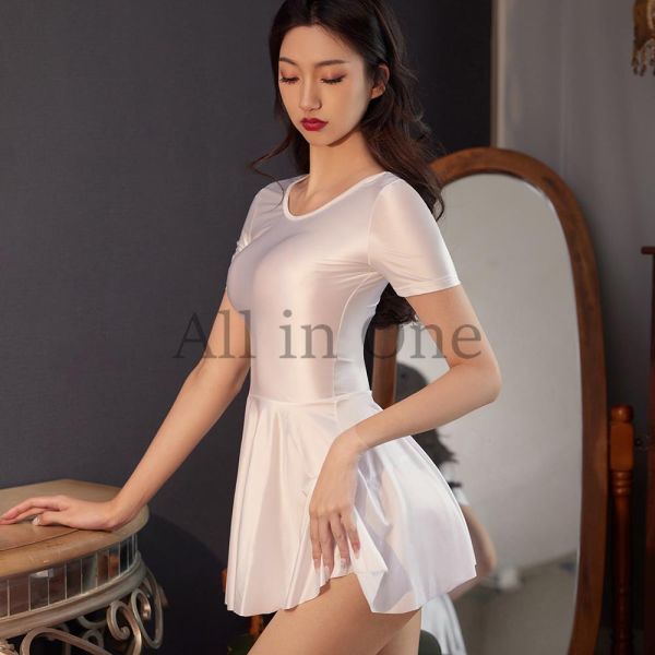 112-59-38 超ツヤツヤ 光沢 ワンピース コスプレ 半袖タイプ【ホワイト,Fサイズ】仮装 セクシー ドレス 過激 スカート コスチューム .2拍卖